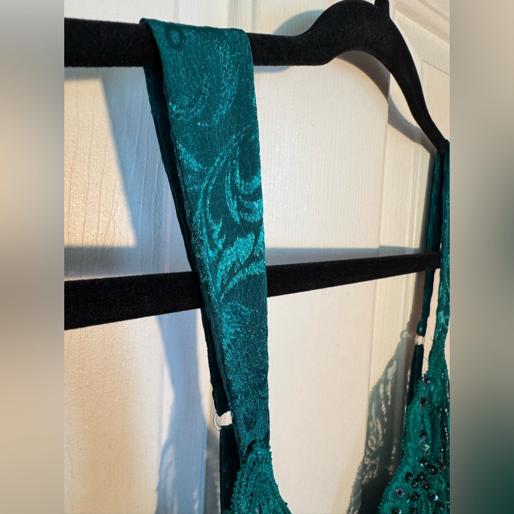 VICTORIAS SECRET Vtg Lace Sequin Gown Slip Green Dress Gold Label Womens size M - Picture 6 of 14